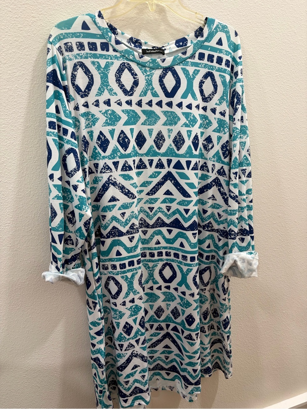Relaxed Asymmetrical Tunic Dress in Teal & Navy - Casual Women’s Dress